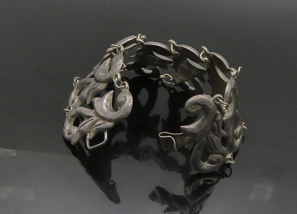 MEXICO 925 Sterling Silver  Vintage Antique Floral Swirl Chain Bracelet BT8054