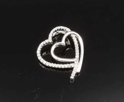 925 Silver  Vintage Genuine Diamonds Double Open Love Heart Pendant  PT20934