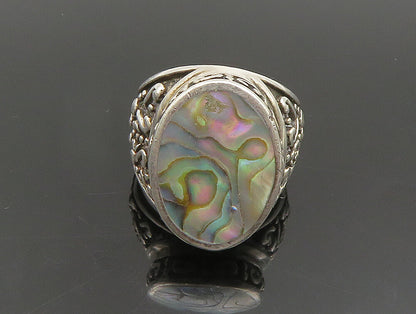 925 Sterling Silver  Vintage Inlay Abalone Scrolled Detail Ring Sz 6  RG24433