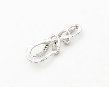925 Sterling Silver  Vintage Genuine Diamonds Swirl Loop Pendant  PT15554