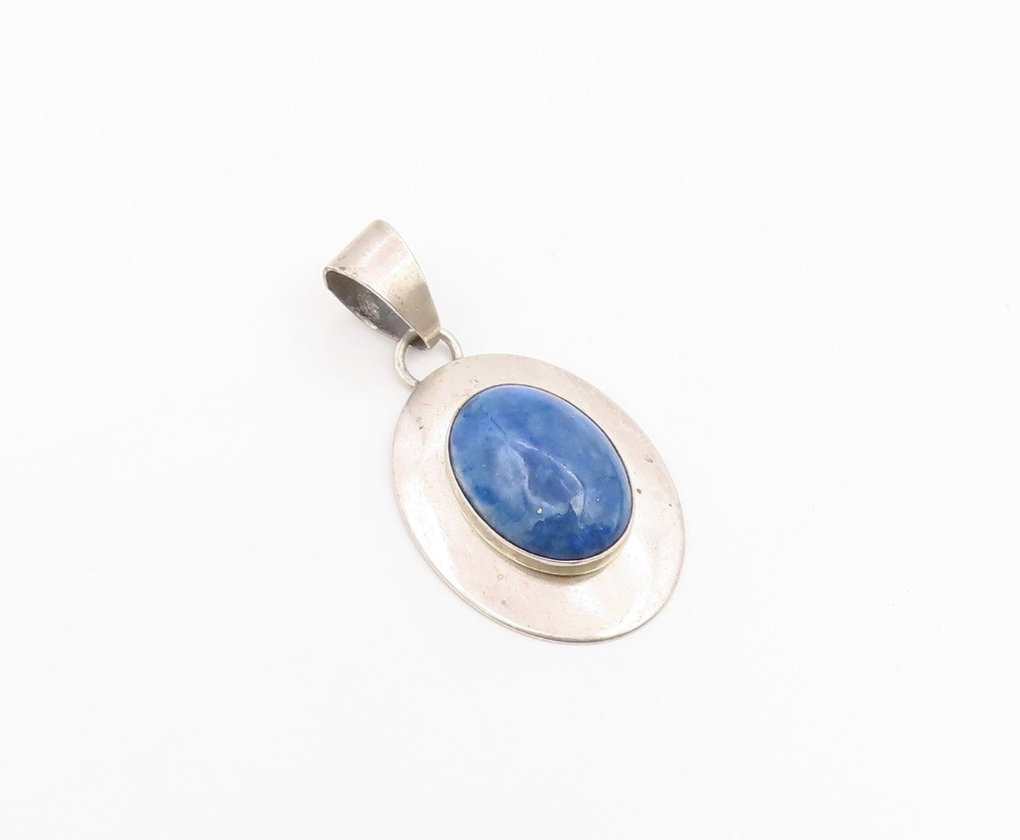 925 Sterling Silver Vintage Pendant Oval Cabochon Lapis Lazuli Charm  PT25991