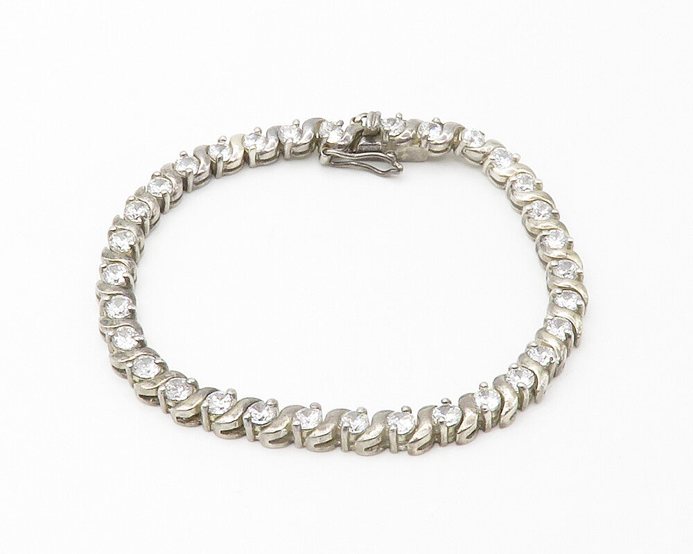 925 Sterling Silver  Vintage Cubic Zirconia Swirl Link Chain Bracelet  BT5749
