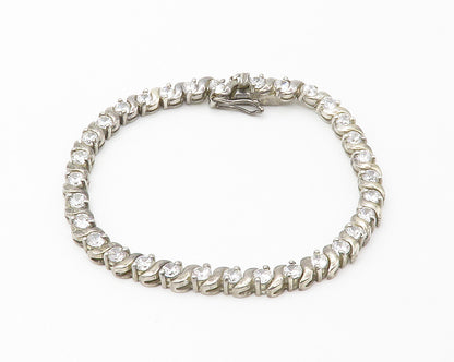 925 Sterling Silver  Vintage Cubic Zirconia Swirl Link Chain Bracelet  BT5749