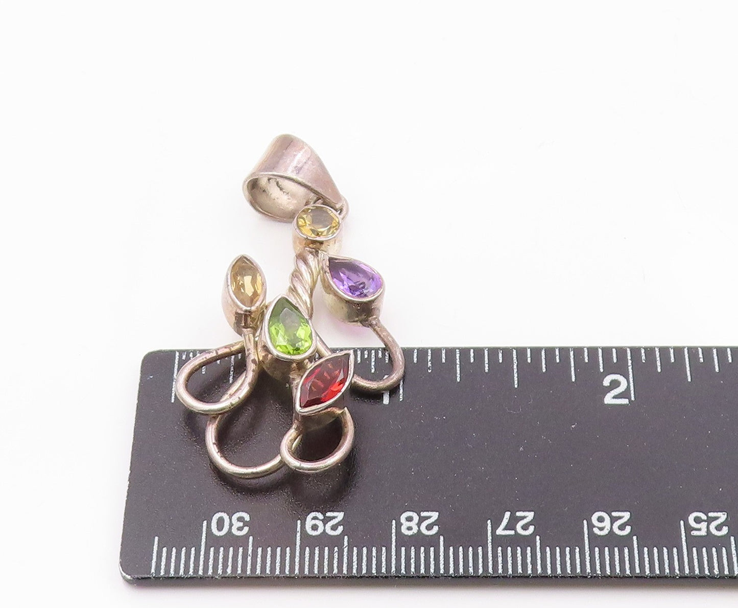 925 Silver  Vintage Garnet Amethyst Peridot & Citrine Floral Pendant  PT16608