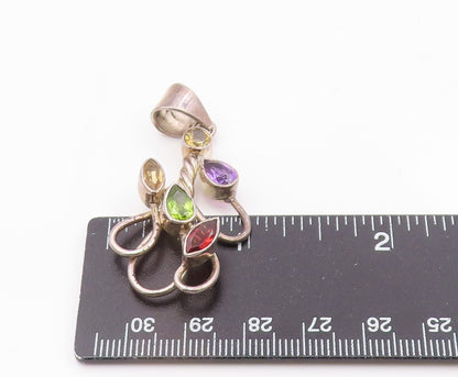 925 Silver  Vintage Garnet Amethyst Peridot & Citrine Floral Pendant  PT16608