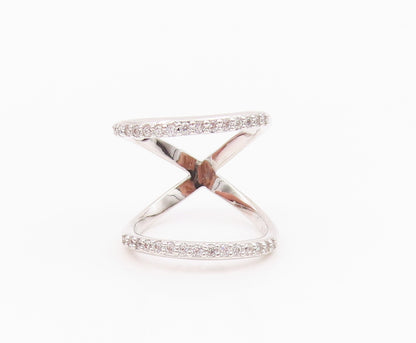 925 Sterling Silver Vintage Ring Modernist CZ Inlay Cutout Bands Sz 7.5  RG33098