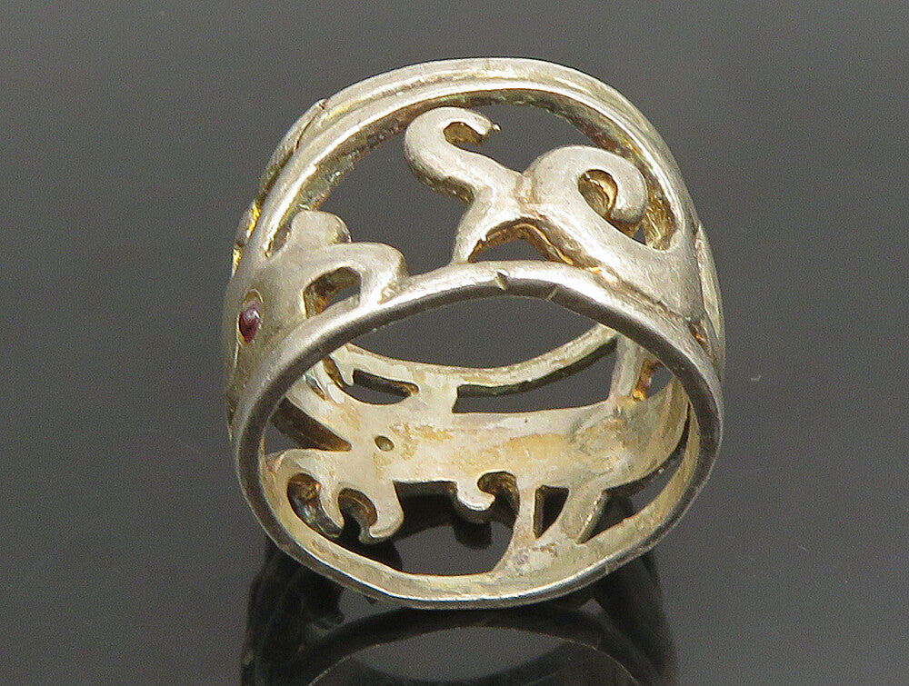 925 Sterling Silver  Vintage Tiger's Eye Swirl Cutout Band Ring Sz 8  RG24762