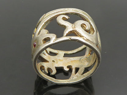 925 Sterling Silver  Vintage Tiger's Eye Swirl Cutout Band Ring Sz 8  RG24762