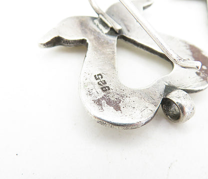 925 Sterling Silver Vintage Shiny Double Swan's Head Drop Earrings EG2403