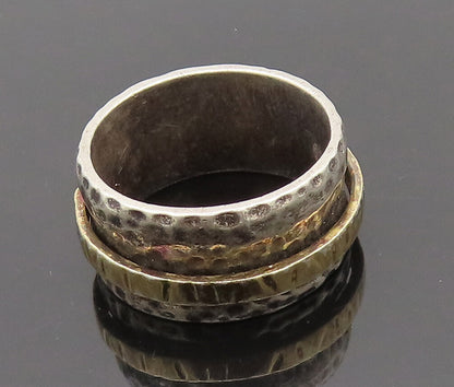 SILPADA 925 Silver  Vintage Gold Plated Hammered Spinner Ring Sz 11  RG27184