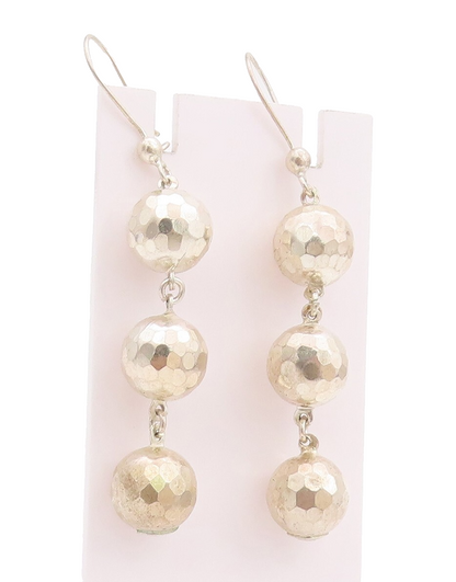 925 Sterling Silver Vintage Earrings Drop Solid Linked Disco Balls  EG13213