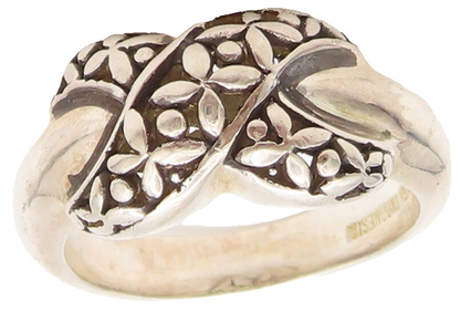 925 Silver Vintage Designer Floral Carved Cross Band Ring Sz 8.25  RG26877