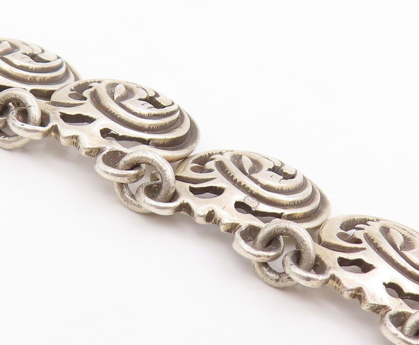 925 Sterling Silver Vintage Necklace CASA FIGUEROA Spiral Medallion Link  NE4752