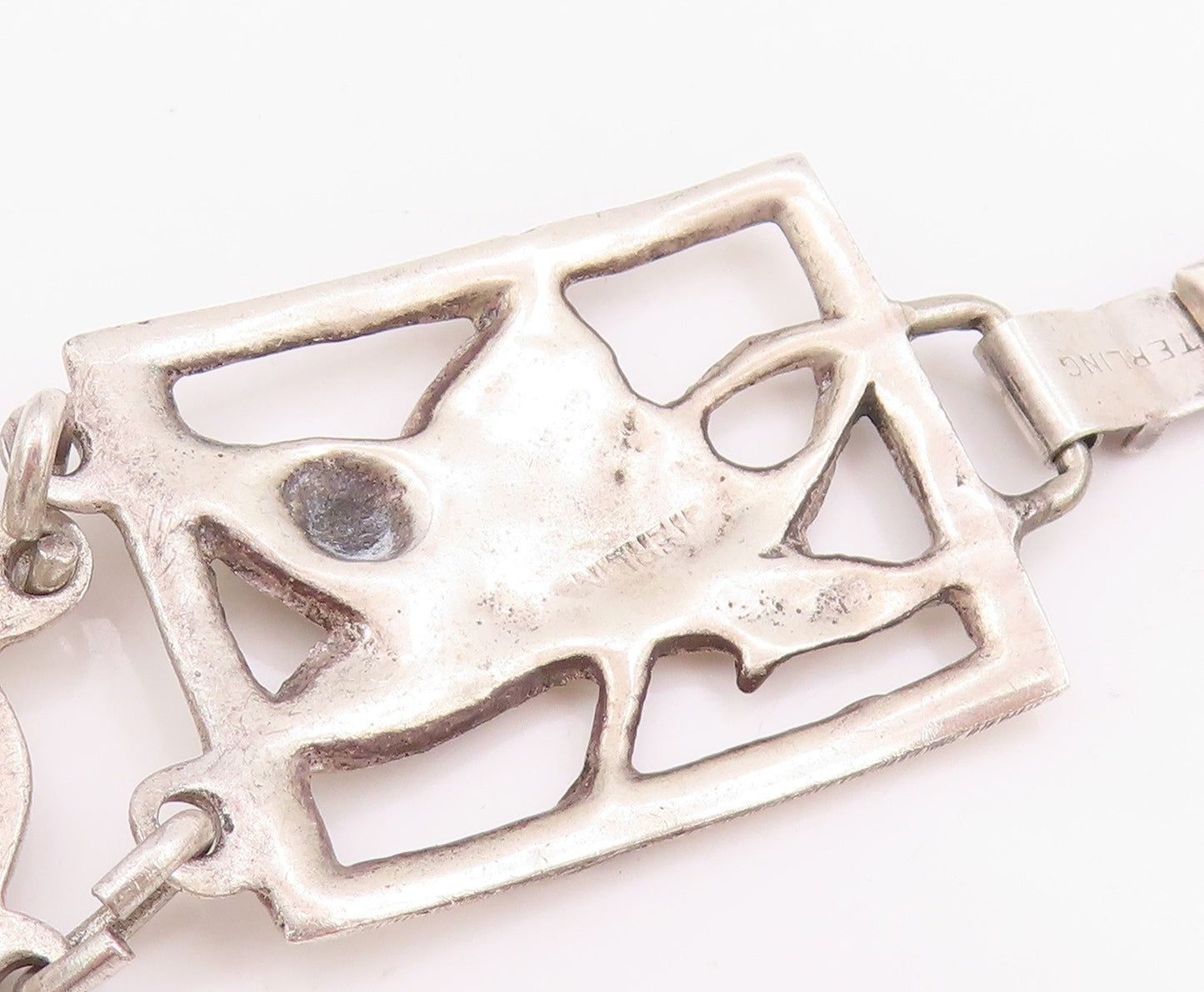 925 Sterling Silver Vintage Bracelet Antique Openwork Floral Panel Link  BT11632