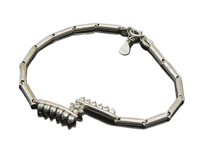 925 Sterling Silver  Vintage Shiny Topaz Floral Bar Chain Bracelet  BT7776