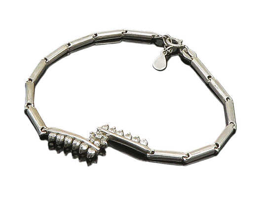 925 Sterling Silver  Vintage Shiny Topaz Floral Bar Chain Bracelet  BT7776