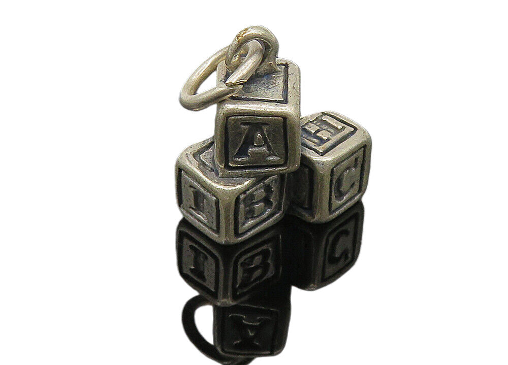 925 Sterling Silver  Vintage Oxidized Stacked Letter Blocks Pendant  PT8209