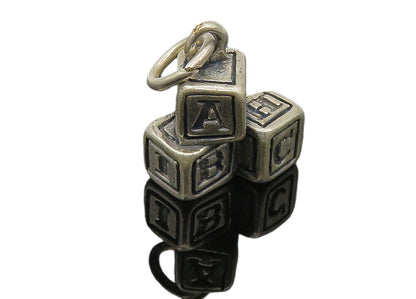 925 Sterling Silver  Vintage Oxidized Stacked Letter Blocks Pendant  PT8209