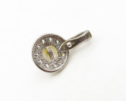925 Sterling Silver  Vintage Petite Pearl & Cubic Zirconia Pendant  PT14749