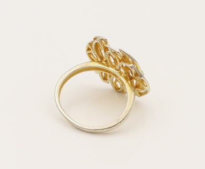 925 Silver  Vintage Two Tone Openwork Genuine Diamonds Ring Sz 6.5  RG26376