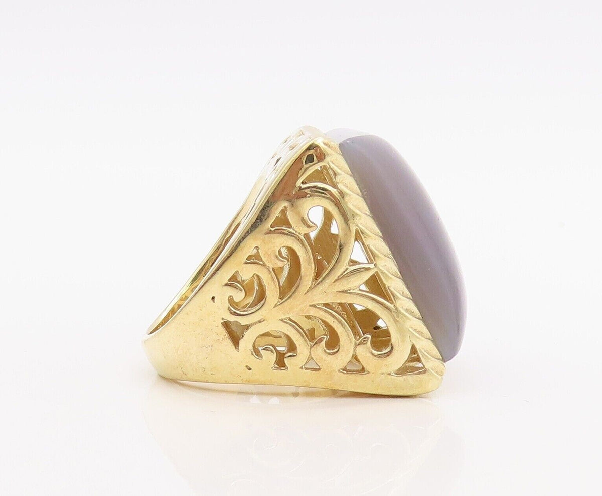 925 Sterling Silver Vintage Ring Gold Plated Carved Square Gemstone Sz 8 RG30077