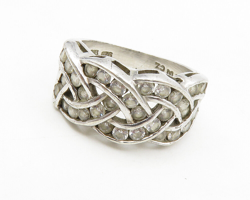 925 Sterling Silver  Vintage White Topaz Braided Band Ring Sz 6  RG13893