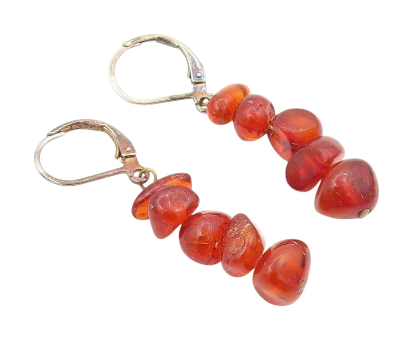 925 Sterling Silver Vintage Earrings Drop Amorphas Stacked Amber Drop   EG13407