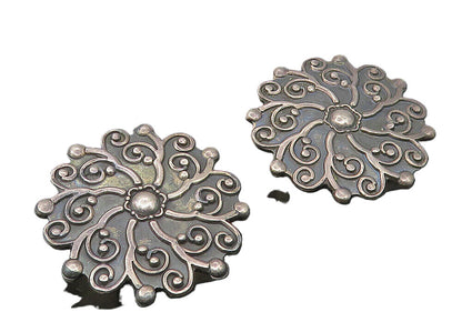 CII MEXICO 925 Silver   Vintage Oxidized Floral Non Pierce Earrings  EG5758