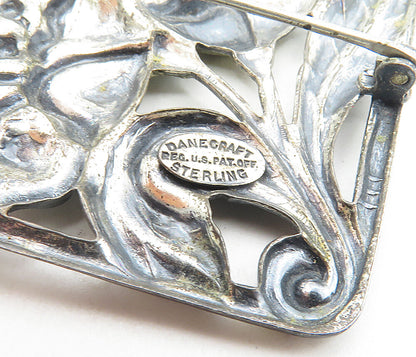 DANECRAFT 925 Sterling Silver  Vintage Oxidized Flowers Brooch Pin  BP3309