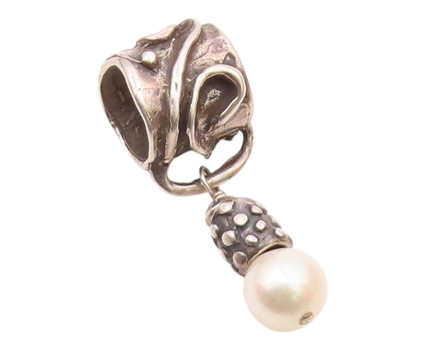 925 Sterling Silver  Vintage Freshwater Pearl Swirl Bail Pendant  PT17633