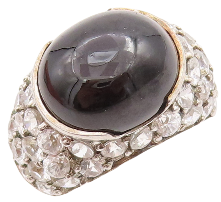 925 Sterling Silver Vintage Ring Cabochon Onyx Inlay Topaz  Sz 7  RG28873