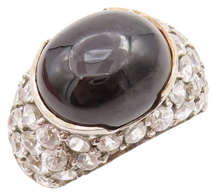 925 Sterling Silver Vintage Ring Cabochon Onyx Inlay Topaz  Sz 7  RG28873