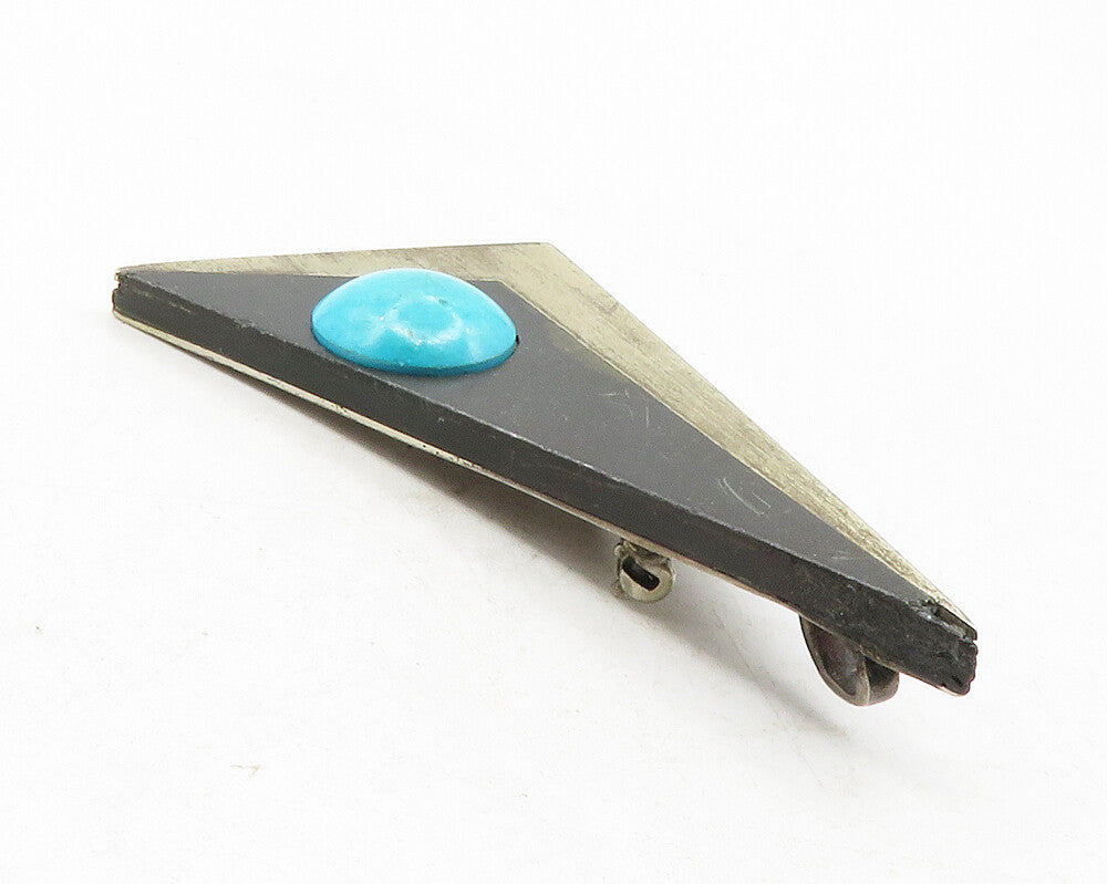 AC MEXICO 925 Silver  Vintage Cabochon Turquoise Modernist Brooch Pin  BP4510