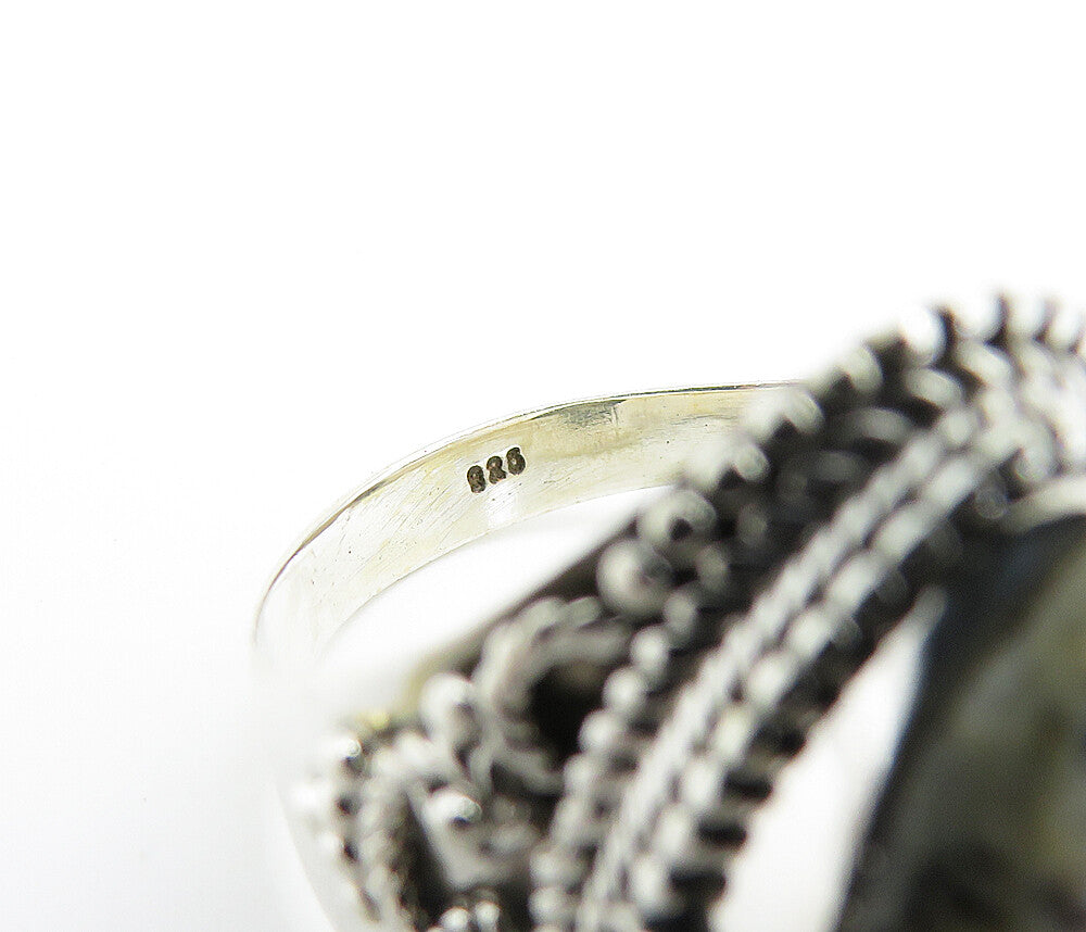 925 Sterling Silver  Cabochon Cut Dendrite Agate Cocktail Ring Sz 8  RG8014