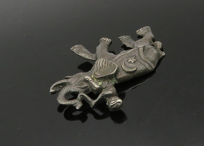 925 Sterling Silver  Vintage Oxidized Man Riding Elephant Brooch Pin  BP8041