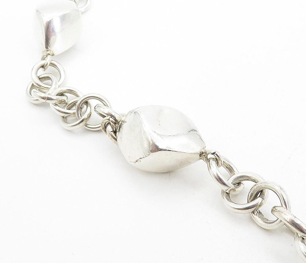 925 Sterling Silver  Shiny Hollow Diamond Shape Link Chain Necklace  NE1313