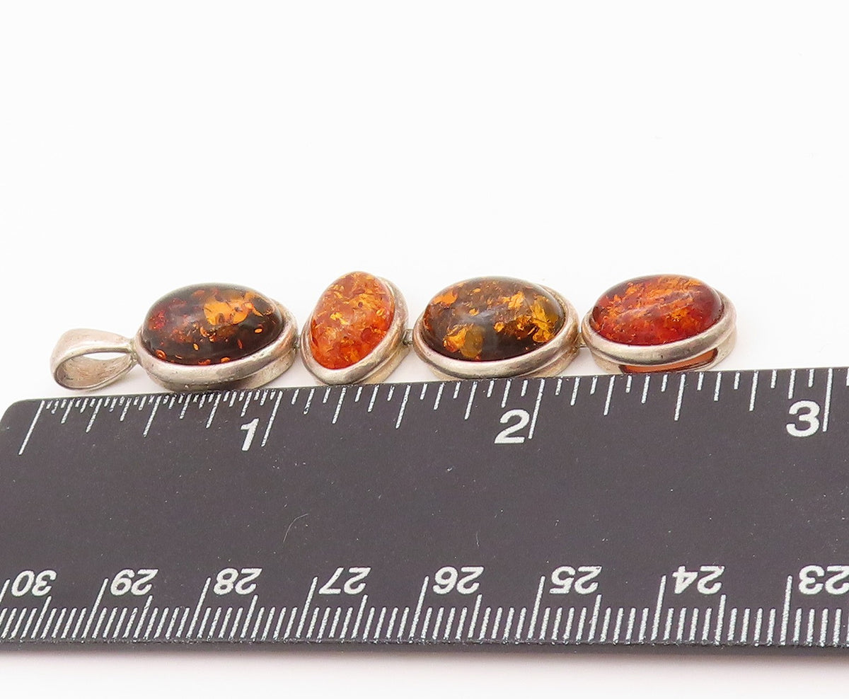 925 Sterling Silver Vintage Pendant Cabochon Honey Amber Drop Design  PT24276