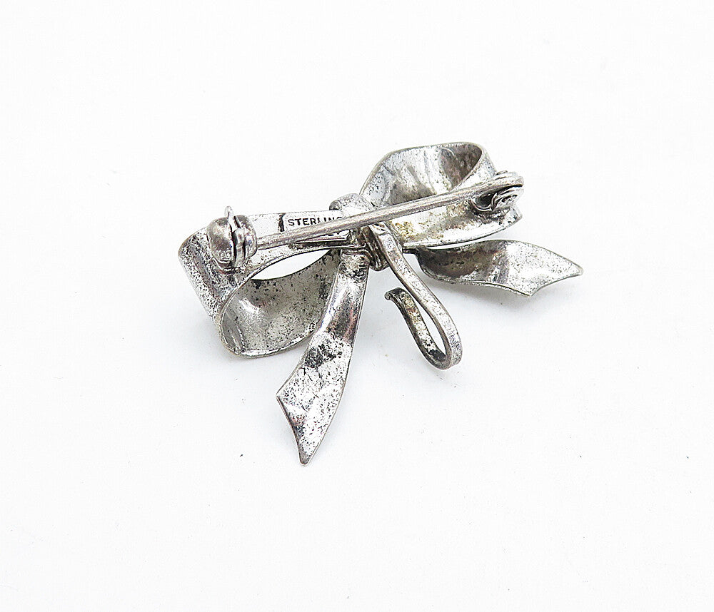 CARL ART 925 Silver  Vintage Dark Tone Bow Tied Ribbon Brooch Pin  BP2113