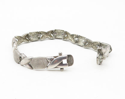 925 Sterling Silver  Vintage Dark Tone XO Hugs & Kisses Chain Bracelet  BT4518