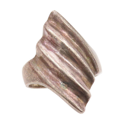 925 Sterling Silver Vintage Ring MEXICO Modernist Ribbed Band  Sz 9.5  RG35013