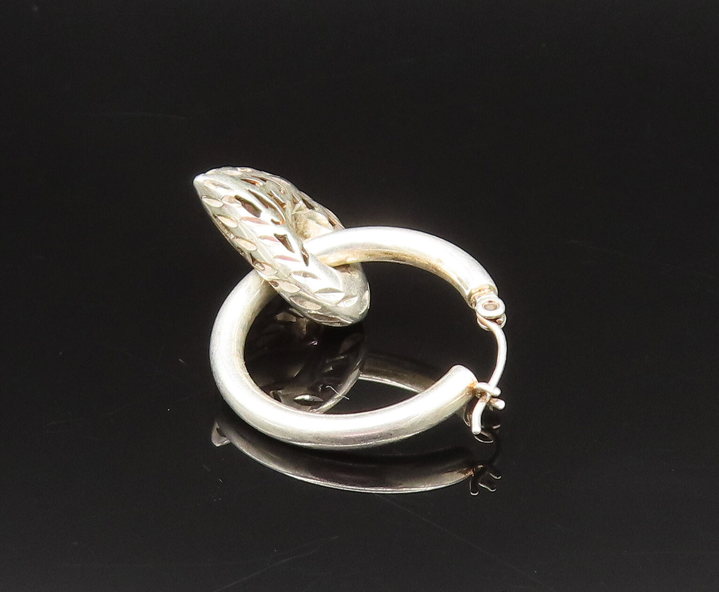 925 Sterling Silver  Vintage Scroll Love Heart Charm Hoop Earrings  EG11910