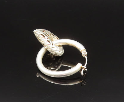925 Sterling Silver  Vintage Scroll Love Heart Charm Hoop Earrings  EG11910