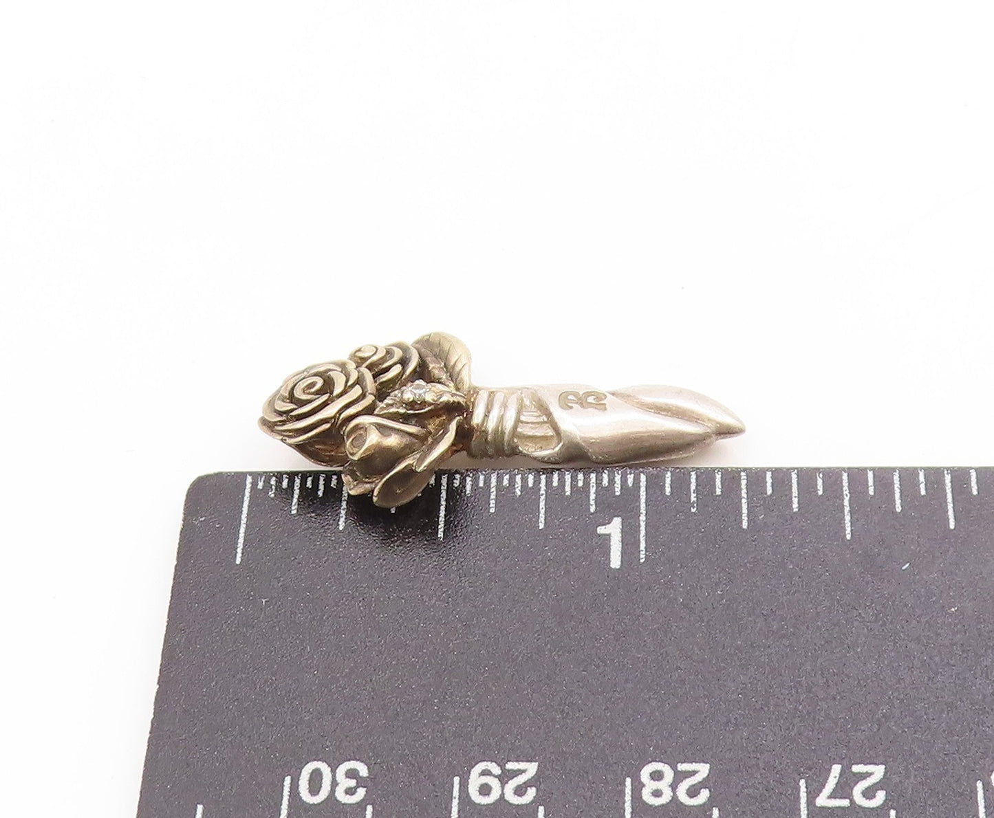 925 Sterling Silver Vintage Pendant KEEPSAKE Real Diamond Floral Roses  PT25101