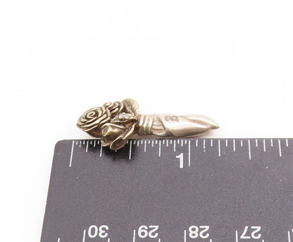 925 Sterling Silver Vintage Pendant KEEPSAKE Real Diamond Floral Roses  PT25101