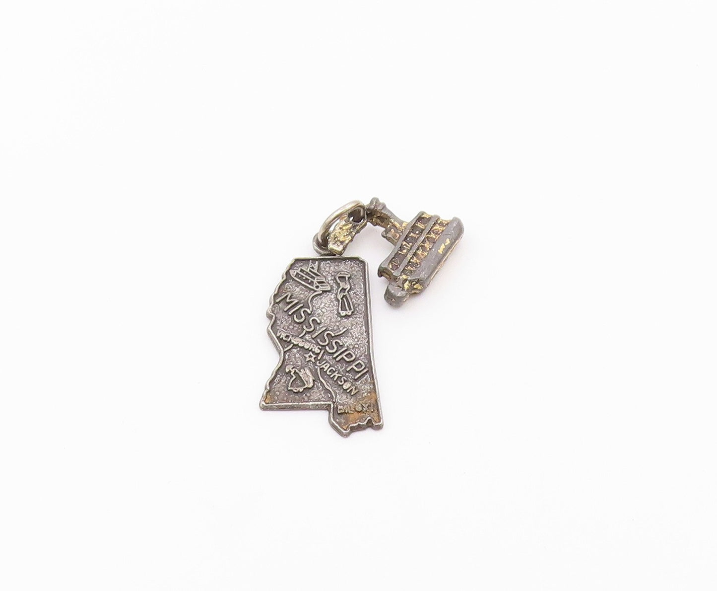 925 Sterling Silver  Vintage Oxidized Mississippi Map Ferry Pendant  PT9039