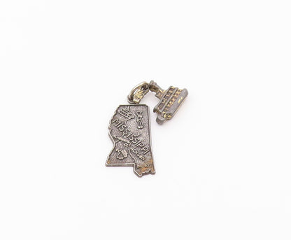 925 Sterling Silver  Vintage Oxidized Mississippi Map Ferry Pendant  PT9039