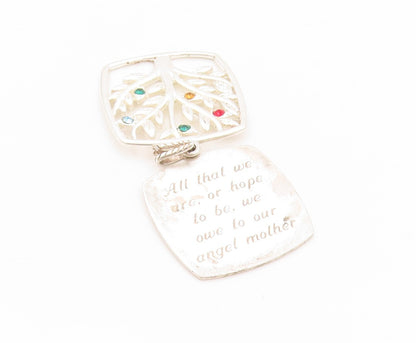 925 Sterling Silver Vintage Pendant Carved Gemstone Mother Tree Of Life  PT24103