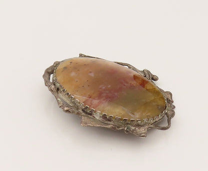 925 Sterling Silver  Vintage Unique Wavy Edge Plume Agate Brooch Pin  BP10213