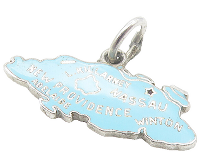 925 Sterling Silver  Vintage Enamel Coated Bahamas Island Map Pendant  PT9358