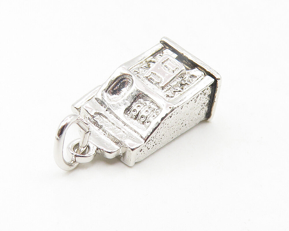 925 Sterling Silver  Vintage Petite Shiny Slot Machine Drop Pendant  PT9331